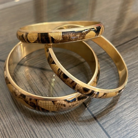 Vintage Brass & Vinyl Chic Gold and Animal Print Bangles - Picture 16 of 16